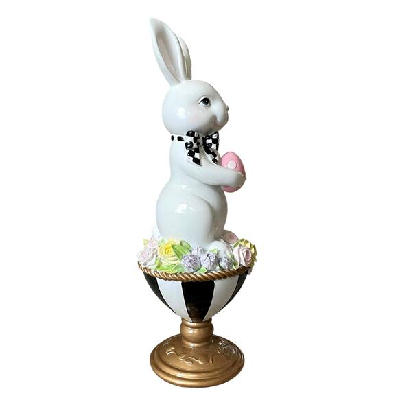 TOPHAT & TAIL Easter Bunny Rabbit On Flower Pedestal Egg 15" Mackenzie Style NEW - Picture 4 of 15